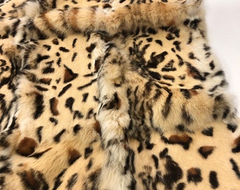 RABBIT Fur Plate 22”x46” PRINTED Cheetah Natural Rabbit Plate Printed Tiger Soft Perfect for Decorative Pillows and interior design