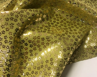 LEATHER SUEDE 8"x10" CHARTREUSE Light Green Suede Gold Metallic Mini Flower on Suede/Thickness 0.5-0.6mm/Leather Skins Shop