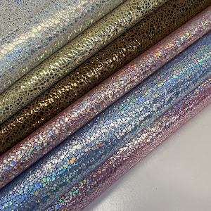 LEATHER  12&quot;x12”,  Iridescent Crackled Metallic Leather, Holiday Leather, LeatherSkinsShop