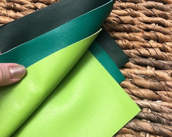 Neon & Emerald Green Lambskin Leather Sheets, 8"x10", 0.5-0.7mm