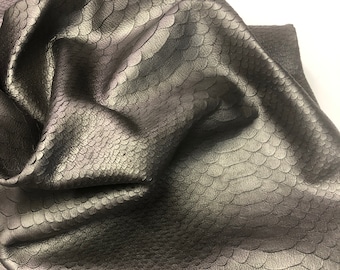 LEATHER GUNMETAL 6"x6" METALLIC Python Lazer Cut Metallic Cowhide Leather/Thickness 1.3mm/Leather Skins Shop