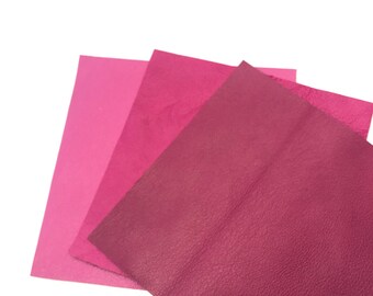 Fuchsia Hot Pink Dark Pink Lambskin Leather Sheets/ Thickness 0.5-0.8mm LEATHER BRIGHT PINK 12x24 Leather Skins 3 Shades of Pink
