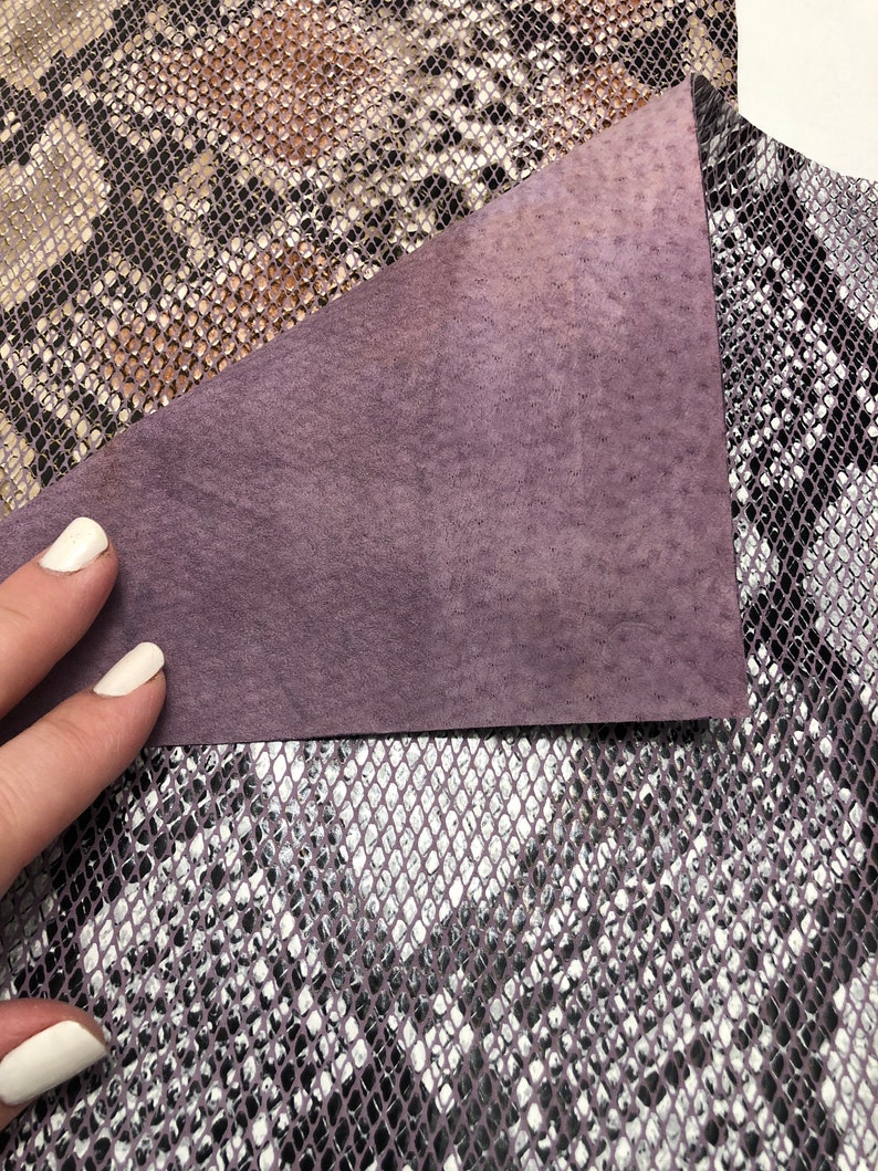 REALISTIC PYTHON LEATHER Print in Light Purple and Light Grey Tones real looking snake Large Print and Neutral Mauve and Purple Colors