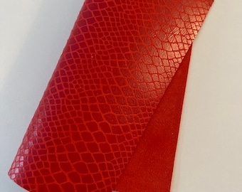 LEATHER  8”x8”, Bright Red Print Calfskins Suede, LeatherSkinsShop