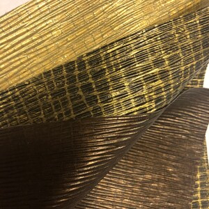 GENUINE LEATHER Metallic SHEETS Gold, Antique Gold, Bronze embossed leather Size 8&quot;x8&quot; set of 3, Metallic Leathers Stripe Pattern, 1-1.2mm