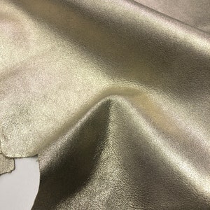 Metallic LEATHER 12&quot;x12&quot; Sparkling Light Gold Hide/Pale Gold Sparkle /Genuine Goatskin Leather Hide/Thickness 0.9 mm/Leather Skins Shop
