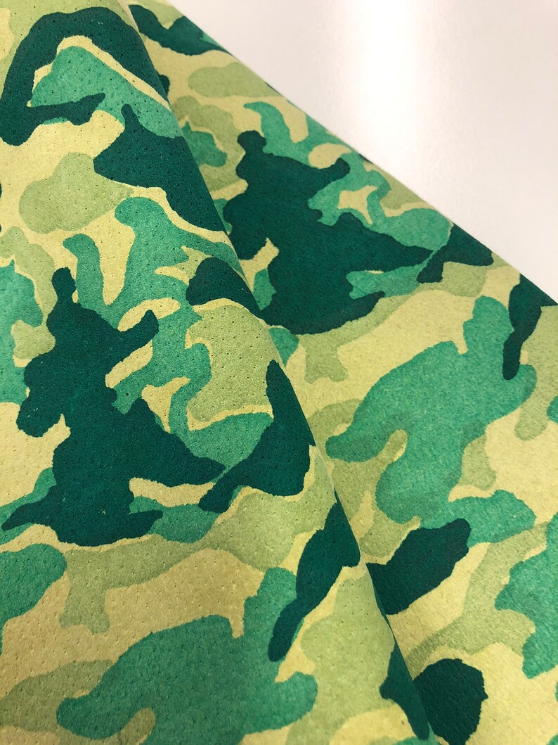 LEATHER CAMOUFLAGE Genuine Suede/GREEN tones Teal, Forest Green and Mint on Light Green Suede, Lightweight 0.7mm, Choose Your Size image 8