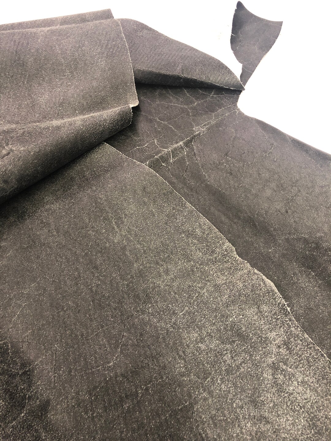 Black DISTRESSED Calfskin Leather Hide Skins//charcoal Genuine Leather ...