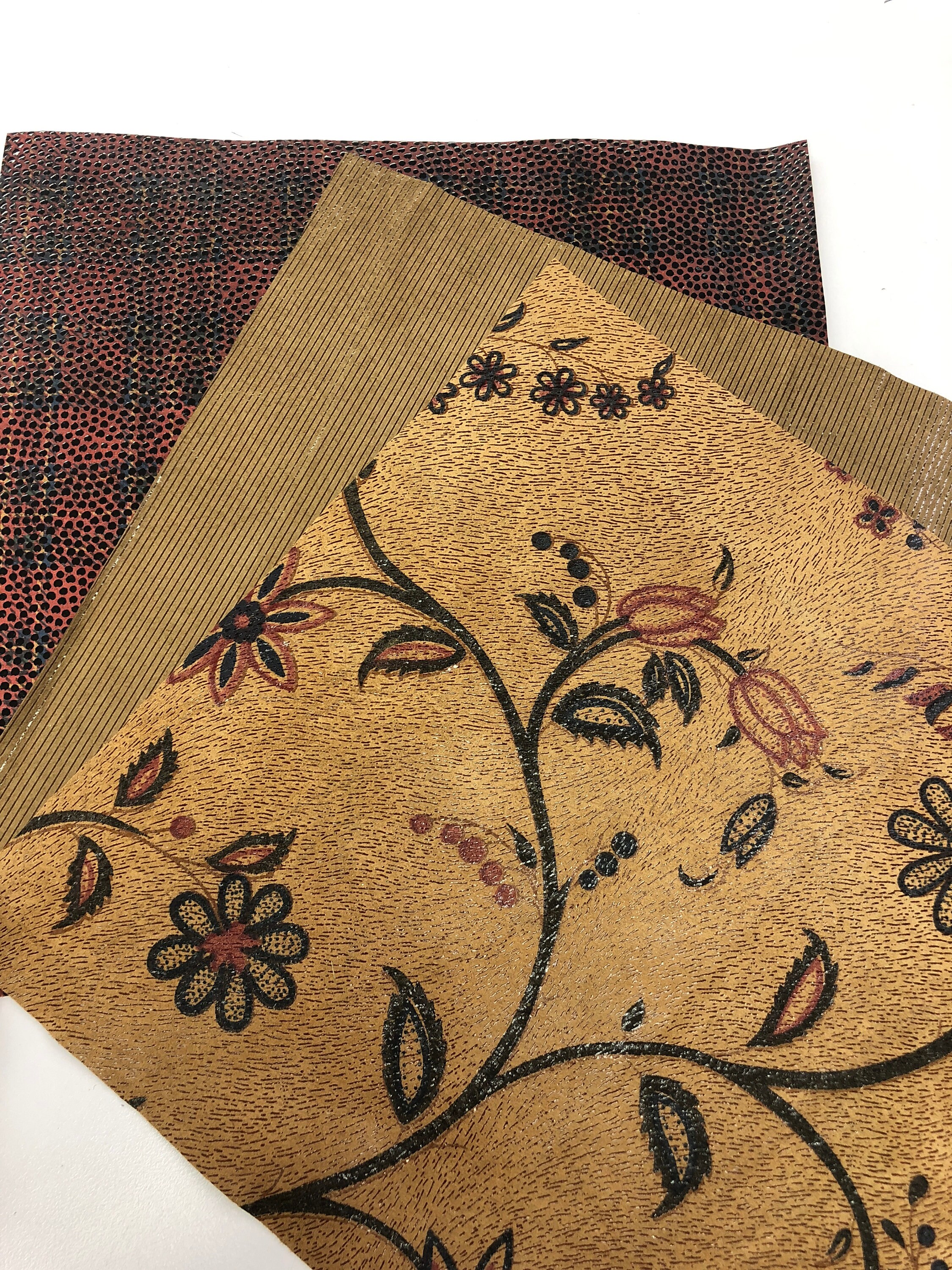 LEATHER CURATED SET 3 Sheets 10”x10”, Warm Tan, Wine and