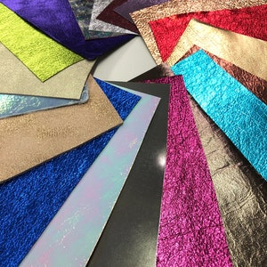 METALLIC Leather MYSTERY/ Starter Pack/ Choose Your Size Pack/Assorted Colors patterns and thickness/ Unique/No Two are alike Size 4”x5.5”