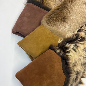 Natural Shearling Sheepskin Authentic Small Lambskin Leather,  Dark Tan Suede Leather, Hair on Sheepskin, Wool, LeatherSkinsShop