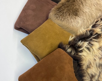 Natural Shearling Sheepskin Authentic Small Lambskin Leather,  Dark Tan Suede Leather, Hair on Sheepskin, Wool, LeatherSkinsShop