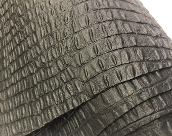 CROCODILE LEATHER Cowhide LEATHER Black Embossed Hornback Croc, Choose Leather Sheets, full skins or ask for custom size, Thickness 3.5 oz
