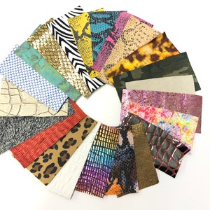LEATHER Set of 50, size approx 2”x3”, One of a Kind, Leather for scrap booking, Each set is unique, One of a Kind, 0.6 mm-1.2mm