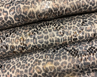Leather BABY LEOPARD/Calfskin Suede/Leopard Print/Gold /Gorgeous Genuine Leather Printed Hide/Choose Size or get full skin/Thickness 1.00m