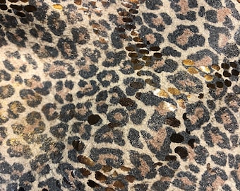 LEATHER Small baby LEOPARD Printed Gold Gorgeous Calfskin Suede , You CHOOSE Your Size, thickness 1.00m