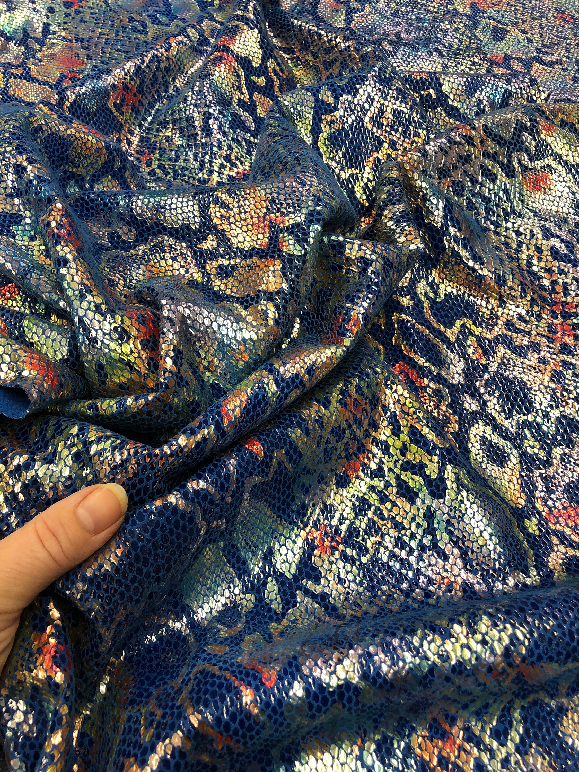 PYTHON PRINT GENUINE Leather Multi Metallic in Red, Blue, Orange ...
