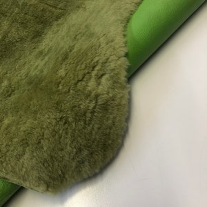 Green Natural Sheepskin Authentic Leather, Jade Green Shearling Hair Color, Neon Green Nappa Leather back, Hair on Sheepskin, Wool image 4