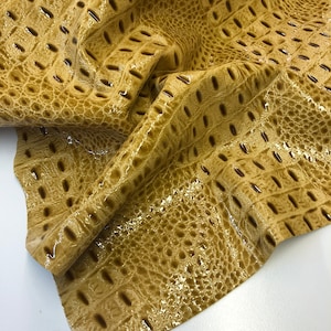 Croco LEATHER PATENT CROCODILE, Natural Tan Real Genuine Lambskin Leather Embossed Alligator/Croco, thickness 1.1mm