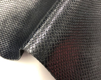 BLACK LEATHER Print/Black Shiny Snakeskin Suede/Shiny Black Suede/real leather/Black leather sheet/crafting leather hide/thickness 1.4-1.6mm