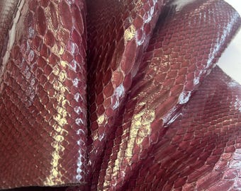 Wine Python Snakeskin Leather Skins- Leather Exotic for Handbags- leather Skins for bracelets- leather hides- Leather for accessories