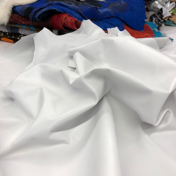 White Lambskin Leather Sheet, Soft Nappa Leather, Garment Weight