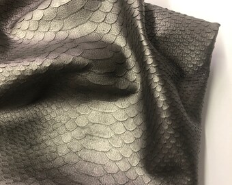 LEATHER GUNMETAL 7"x7" METALLIC Python Lazer Cut Metallic Cowhide Leather/Thickness 1.3mm/Leather Skins Shop
