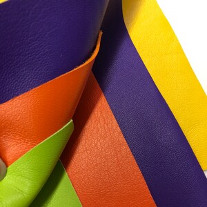 LEATHER COLORS Leather sheets ,Leather Scrap, Yellow, Purple, Orange, Bright green, Soft supple  leather,set of 4 Choose your Size