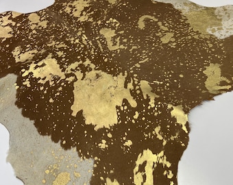 Calfskin Hair Calf Natural White with Gold Splashes  HAIR on CALF Calfskin Print/ Tan Natural  Print on Hair On Calfskin