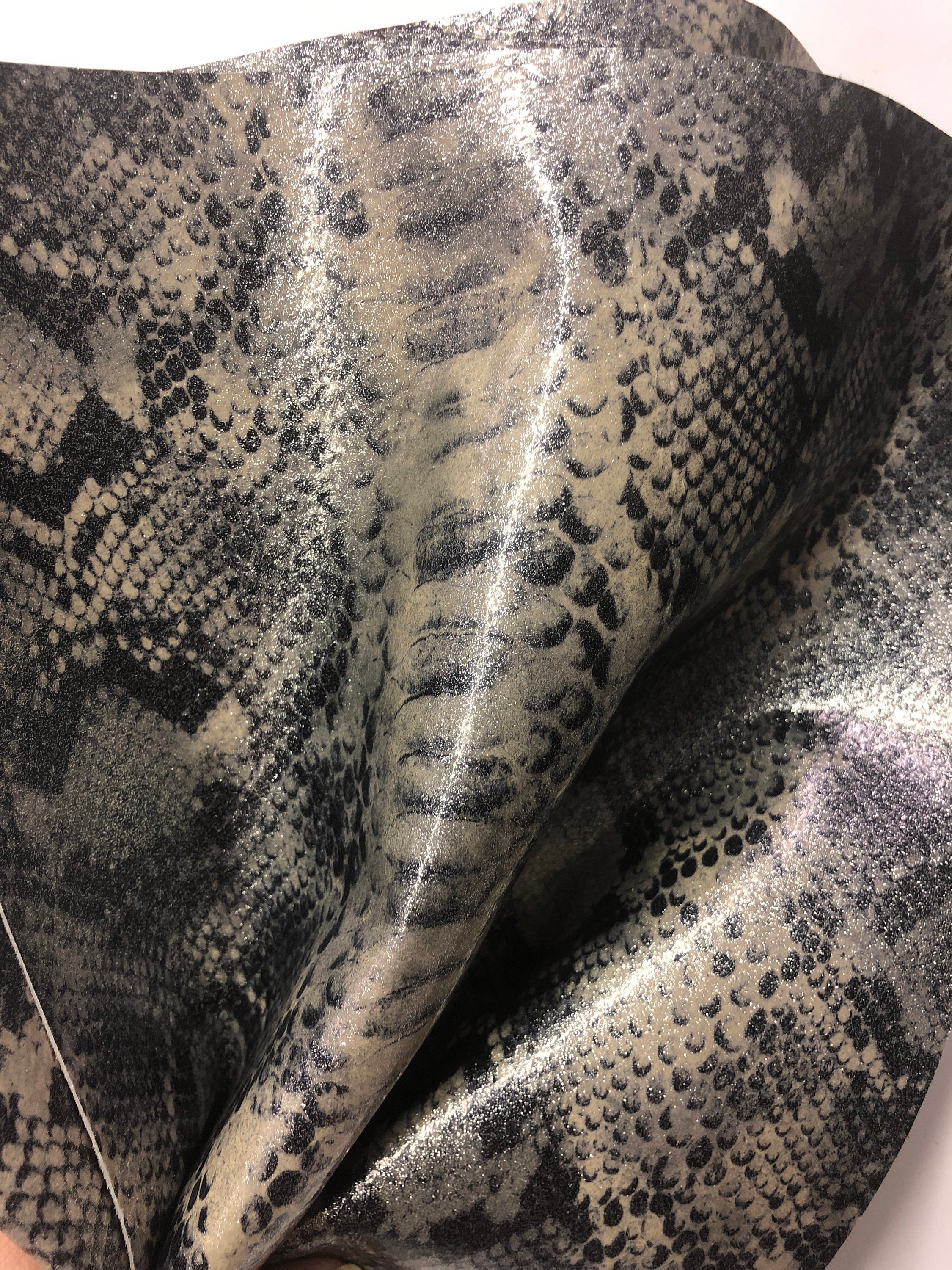 Glitter Python Glitter Python Print Leather Sheet, Off-white Gray (10