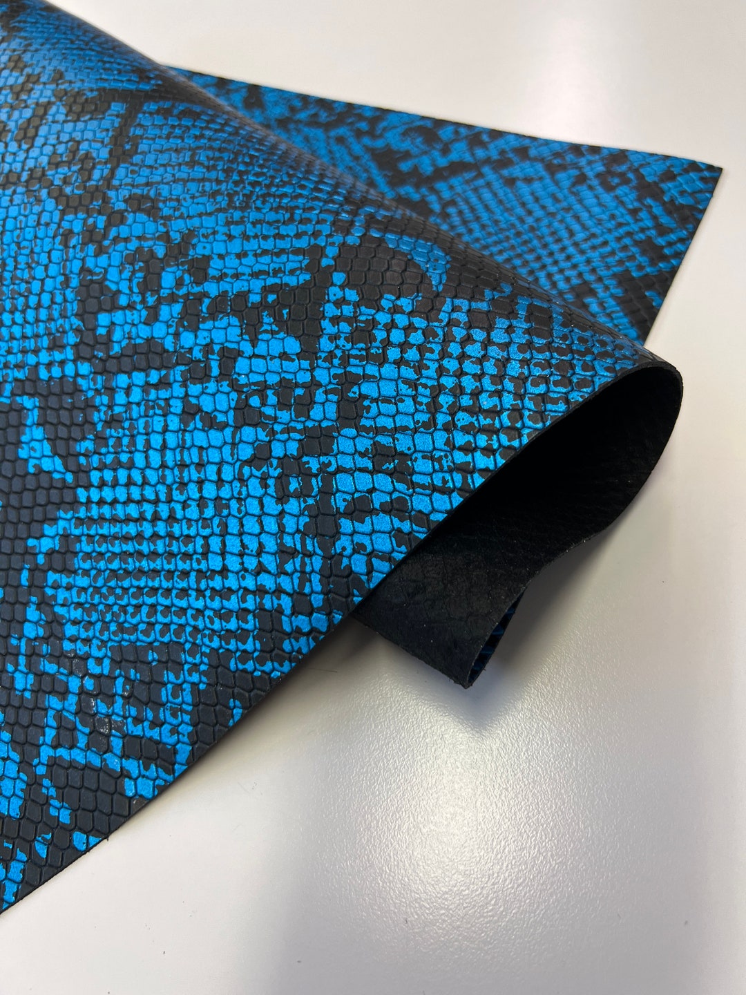 NEW LEATHER 12"x24" Metallic Turquoise Python Print Black Back Calfskin ...