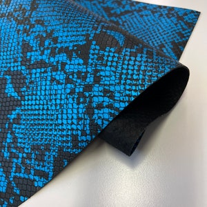 NEW LEATHER 12&quot;x24&quot; Metallic Turquoise Python Print Black back Calfskin Skin /Genuine Calfskin Leather Hide/Thickness 1.2mm/ Leather skins