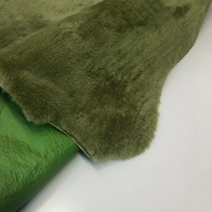 Green Natural Sheepskin Authentic Leather, Jade Green Shearling Hair Color, Neon Green Nappa Leather back, Hair on Sheepskin, Wool image 7