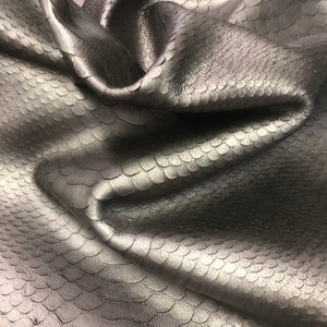 LEATHER GUNMETAL 12&quot;x24&quot; METALLIC Python Lazer Cut Metallic Cowhide Leather/Thickness 1.3mm/Leather Skins Shop