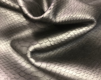 LEATHER GUNMETAL 12"x12" METALLIC Python Lazer Cut Metallic Cowhide Leather/Thickness 1.3mm/Leather Skins Shop