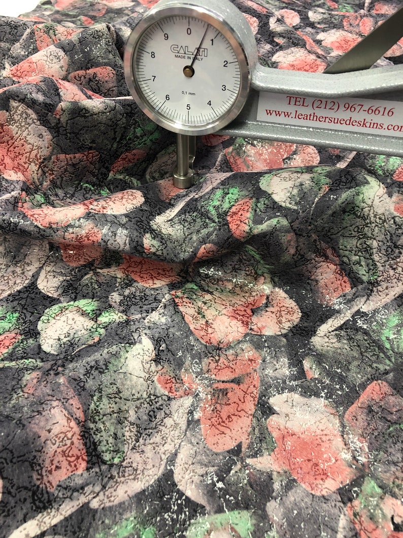 Flower Print GENUINE SUEDE Pink Green Grey Lambskin SuedeSoft Lightweight Suede SkinsPrint leather sheetscrafting skinthickness 0.4-.5mm