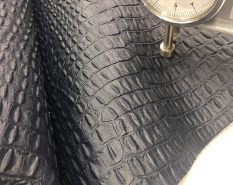 CROCODILE Cowhide LEATHER, Navy Embossed Hornback Croco, Choose Leather Sheets, full skins or ask for custom size, Thickness 3.5 oz, 1.5mm
