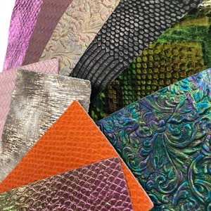 Leather MYSTERY/DIY Craft Starter Pack/ Choose Your Size Pack/Assorted Colors patterns and thickness/ Unique/No Two are alike Size 4”x5.5”