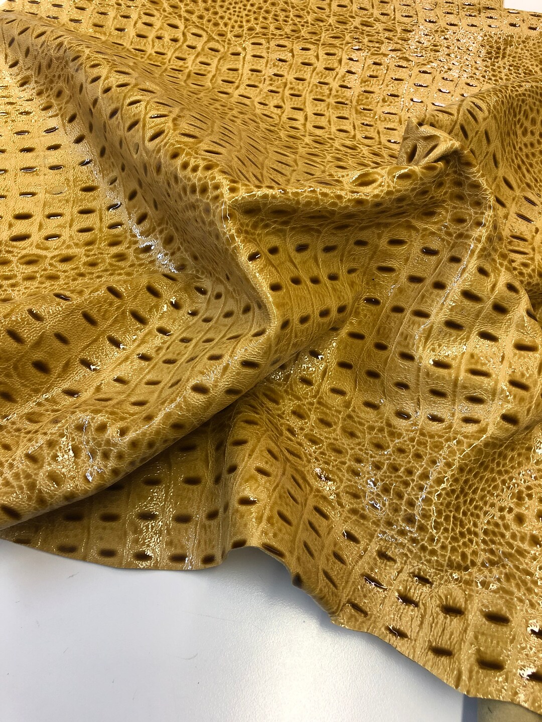 LEATHER PATENT CROCODILE, Real Genuine Lambskin Leather/dark Tan ...