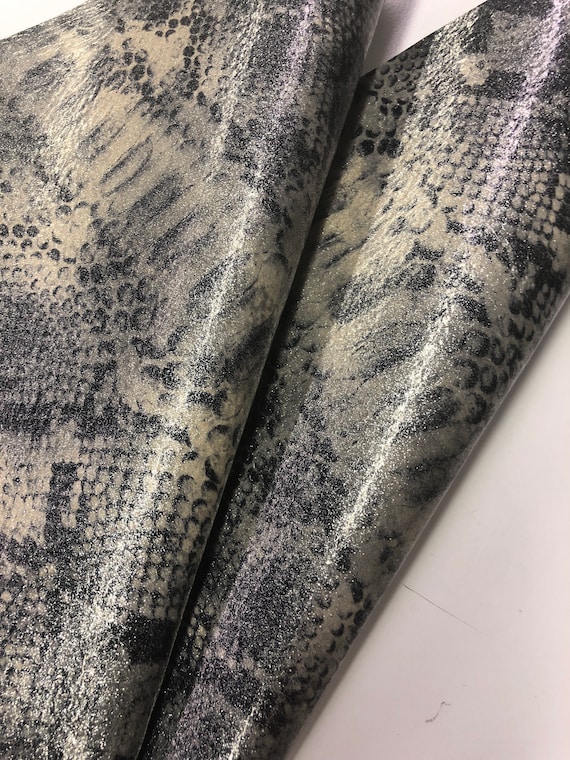 LEATHER 10”x10” Shiny GLITTER Off-white Gray PYTHON Printed  display picture 2
