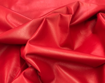 RED LEATHER 10"x10" Bright Red Superb Quality LEATHER, Genuine Leather Sheet,thin soft lambskin Italian nappa, 0.6-0.9mm thickness, M7000red