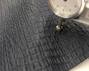 CROCODILE LEATHER/Dark Blue Cowhide printed croc LEATHER Hide/Navy Embossed Hornback Croco/Crafting Leather Sheets/Thickness 3.5 oz, 1.5mm