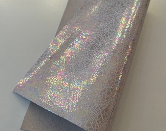 LEATHER  8”x8”,  Iridescent Crackled Metallic Leather, LeatherSkinsShop