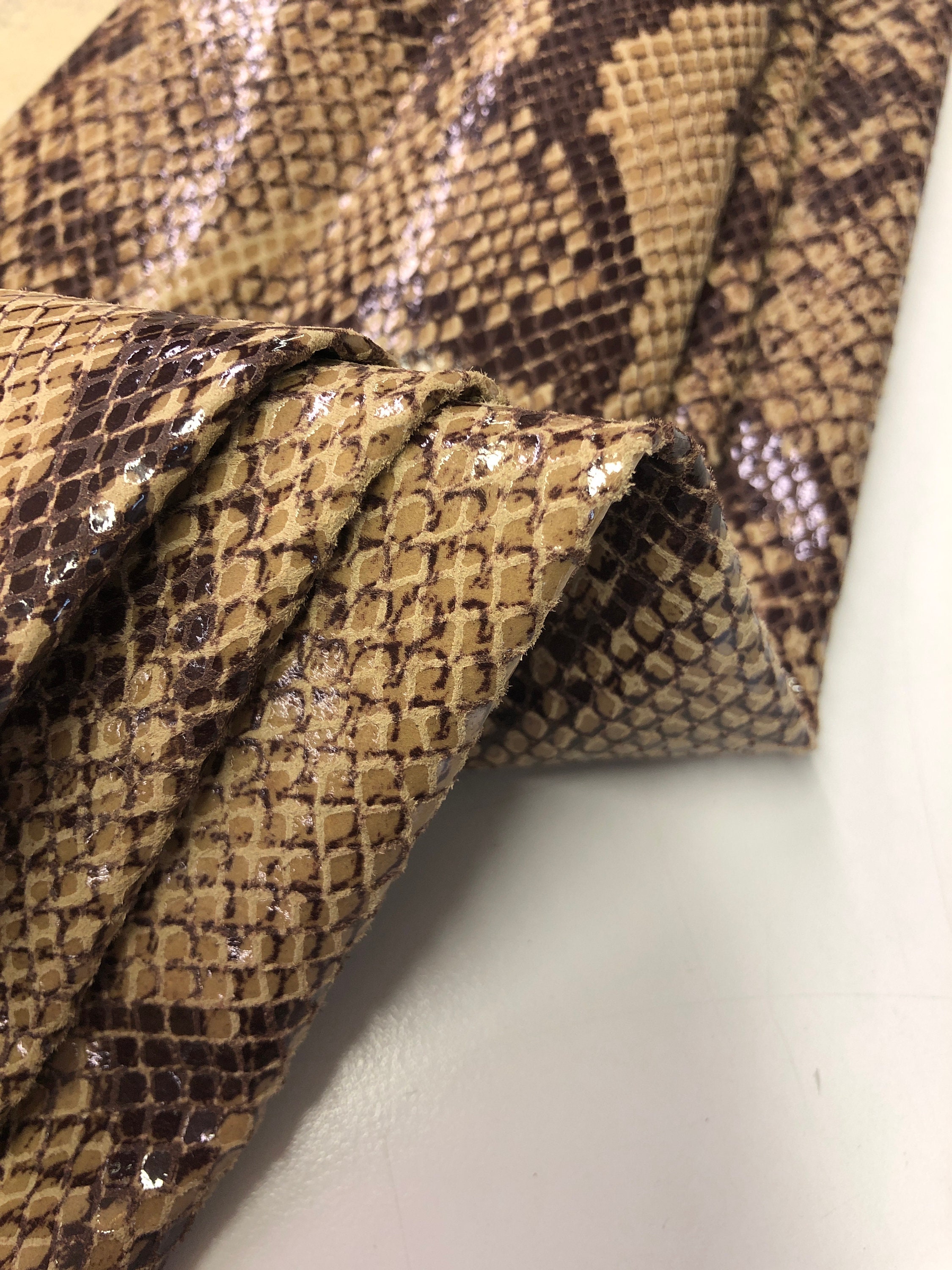 PYTHON LEATHER SKINS Print/Natural Tan Brown Python Snakeskin | Etsy