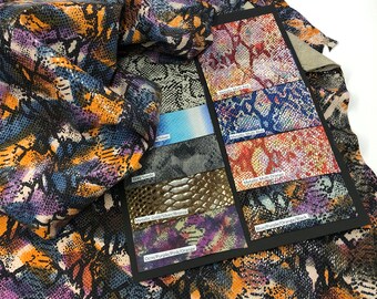 LEATHER PYTHON PRINT Genuine Leather Suede,Orange Purple Black Snakeskin Python Print,real leather hide,genuine leather skin,thickness 0.8mm