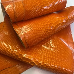 Orange Python Snakeskin Leather Skins- Leather Exotic for Handbags- leather Skins for bracelets- leather hides- Leather for accessories