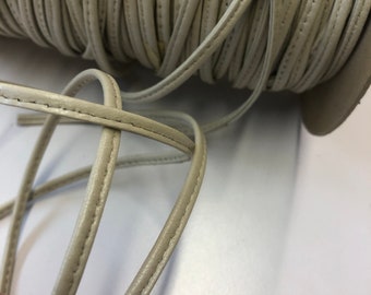 LEATHER STITCHED LEATHER trim, Drawstring 3/16” Pearl Beige Cream Leather Leather Straps, leather handle, leather for bracelet