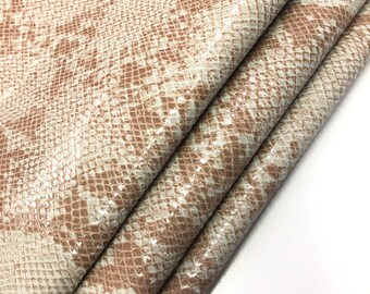 LEATHER 8"x10" NATURAL PYTHON Print/Cream Tan Realistic Python Snakeskin Printed Pigskin Leather/Thickness 0.7mm/Leather Skins Shop