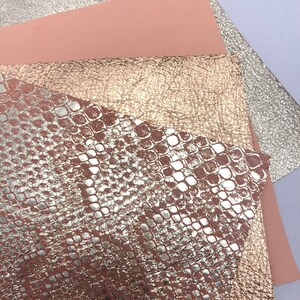 LEATHER 8&quot;x8&quot;/Leather Sheet/Set of 4/Shimmering Gold/Peach Supple leather/Metallic Copper/Gold Metallic Snakeskin Print/Thickness 0.8mm