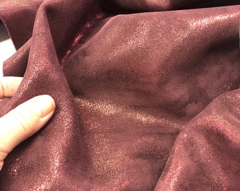 Wine LEATHER 12"x24" GENUINE SUEDE/ Burgandy Shimmering Metallic Calfskin Suede/Back Smooth Suede same color/Thickness 1.4mm
